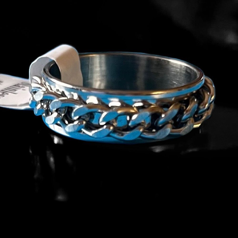 Stainless Steel Titanium Silver Spinning Chain Ring